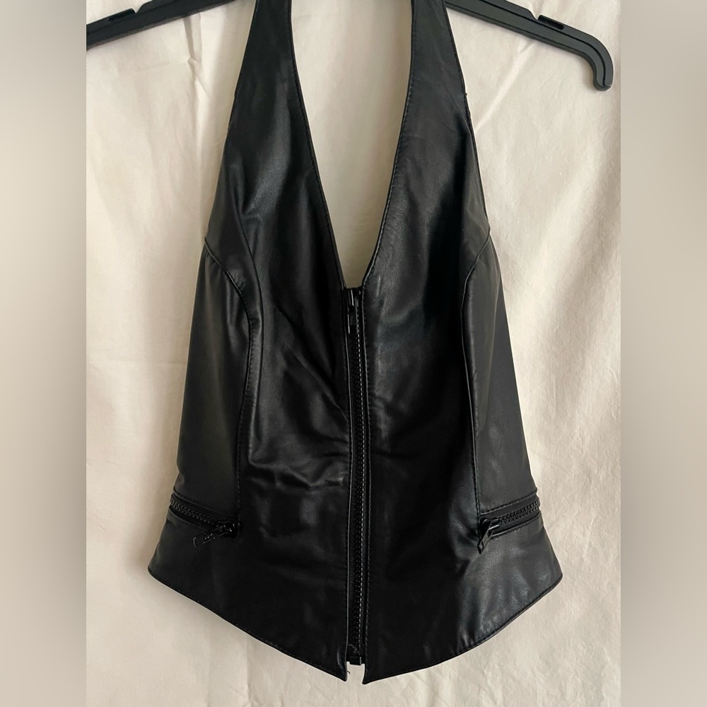 Leather Halter! Wilson’s black leather zip up halter vest- great price, firm